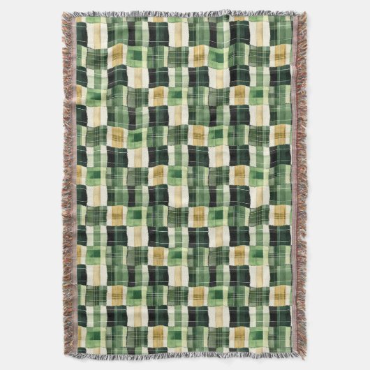 Smaragdgroene Patchwork Plaid Deken (Voorkant Verticaal)