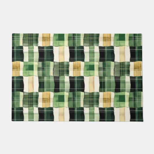 Smaragdgroene Patchwork Plaid Deurmat (Voorkant)