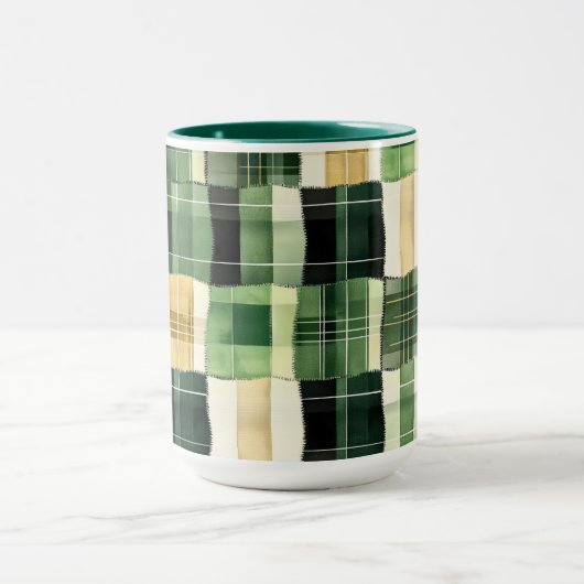 Smaragdgroene Patchwork Plaid Mok (Midden)
