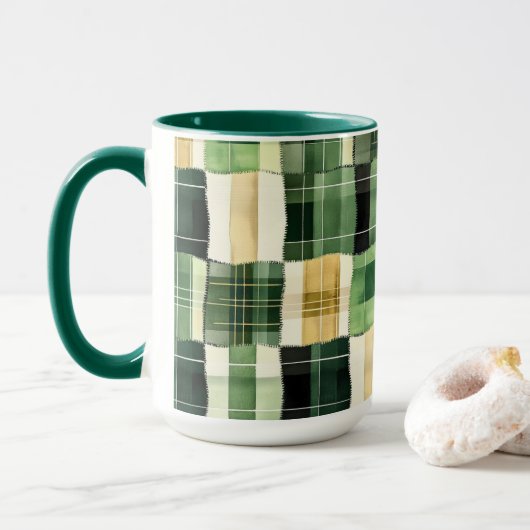 Smaragdgroene Patchwork Plaid Mok (Met donut)