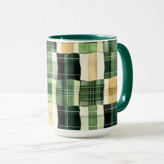 Smaragdgroene Patchwork Plaid Mok (Voorkant rechts)