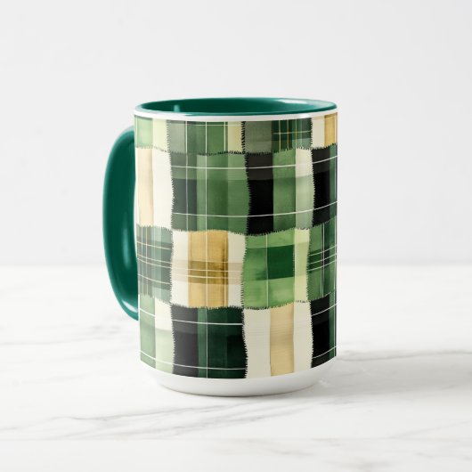 Smaragdgroene Patchwork Plaid Mok (Voorkant links)