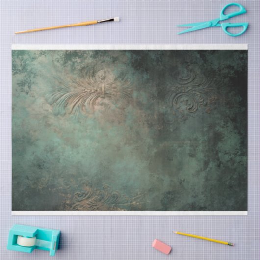 Smaragdgroene patina, verweerde damast textuur tissuepapier (Craft)