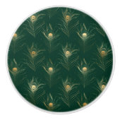 SMARAGDGROENE PAUWENVEER OP MAAT KERAMISCHE KNOP (Voorkant)