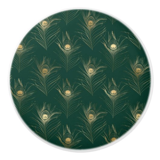 SMARAGDGROENE PAUWENVEER OP MAAT KERAMISCHE KNOP (Voorkant)