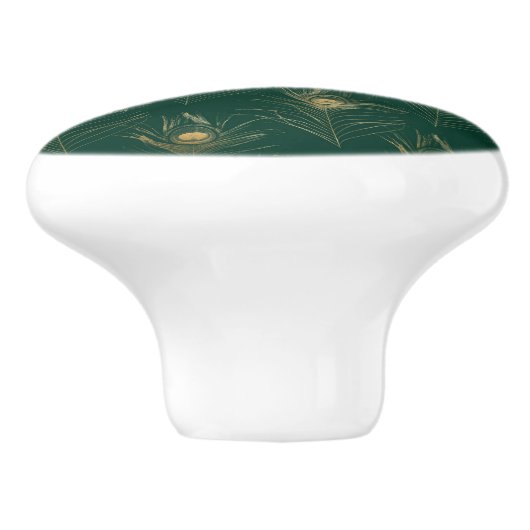 SMARAGDGROENE PAUWENVEER OP MAAT KERAMISCHE KNOP (Zijkant)