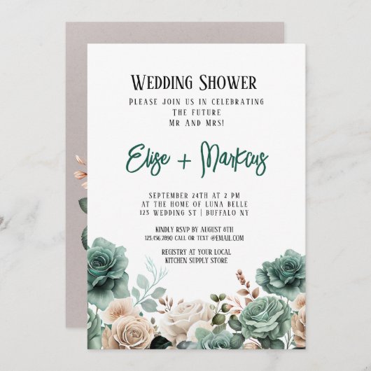 Smaragdgroene pioen bruiloft douche kaart (Voorkant / Achterkant)