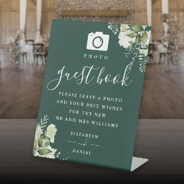 Smaragdgroene Planten Foto Gastboek Huwelijk Reclamebord Met Voetstuk