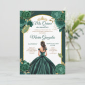 Smaragdgroene prinses Floral Quinceañera Kaart (Staand voorkant)