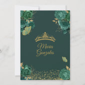 Smaragdgroene prinses Floral Quinceañera Kaart (Achterkant)