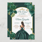 Smaragdgroene prinses Floral Quinceañera Kaart (Voorkant / Achterkant)