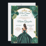 Smaragdgroene prinses Floral Quinceañera Kaart<br><div class="desc">Smaragdgroen Mis Quince Floral Quinceañera Uitnodiging Mis Quince Anos,  15e verjaardag,  Elegante bloemige mis kweepeer, </div>