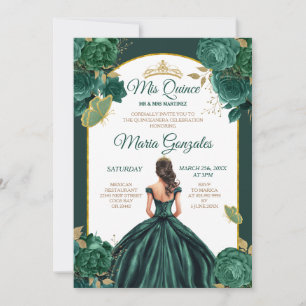 Smaragdgroene prinses Floral Quinceañera Kaart