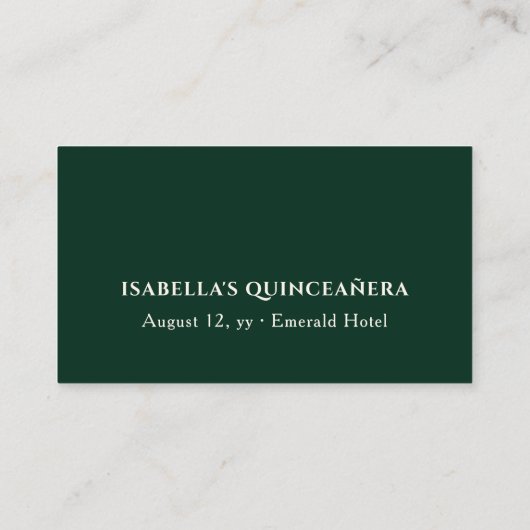 Smaragdgroene prinses jurk gepersonaliseerd plaatskaartje (Achterkant)