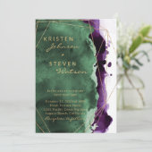 Smaragdgroene & Pruimpaarse Trouw Uitnodiging (Staand voorkant)