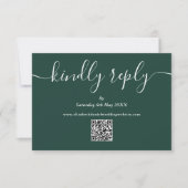 Smaragdgroene QR-code Elegante Script Graag reager RSVP Kaartje (Voorkant)