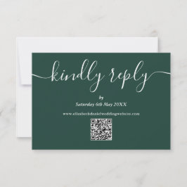 Smaragdgroene QR-code Elegante Script Graag reager RSVP Kaartje
