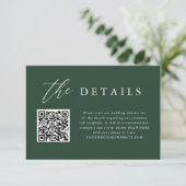 Smaragdgroene QR-code Huwelijksdetails Informatiekaartje (Staand voorkant)