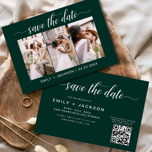 Smaragdgroene QR-code - Sla de datum op 3 Foto Save The Date