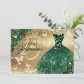 Smaragdgroene Quinceanera Bloem Sparkle Jurk Kaart (Staand voorkant)