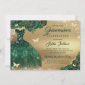 Smaragdgroene Quinceanera Bloem Sparkle Jurk Kaart (Achterkant)