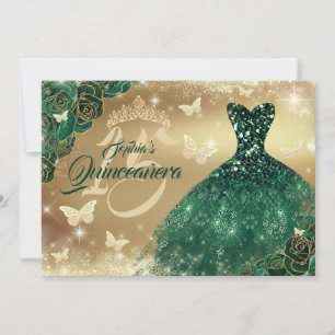 Smaragdgroene Quinceanera Bloem Sparkle Jurk Kaart