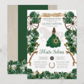 Smaragdgroene Quinceanera Elegante Roos Charro Kaart (Voorkant / Achterkant)