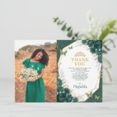 Smaragdgroene Quinceanera Foto Bedankkaart Kaart (Staand voorkant)