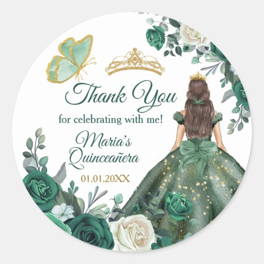 Smaragdgroene Quinceañera gouden kroon Ronde Sticker (Voorkant)