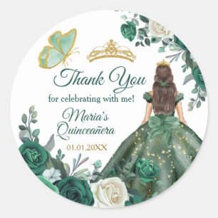 Smaragdgroene Quinceañera gouden kroon Ronde Sticker
