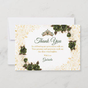 Smaragdgroene Quinceañera Gouden Tiara Rozen   Bedankkaart