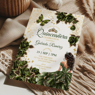 Smaragdgroene Quinceañera Gouden Tiara Rozen  Kaart