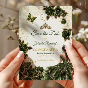 Smaragdgroene Quinceañera Gouden Tiara Vlinder Save The Date