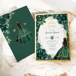Smaragdgroene Quinceanera Mis Quince 15 Jaar Folie Uitnodiging