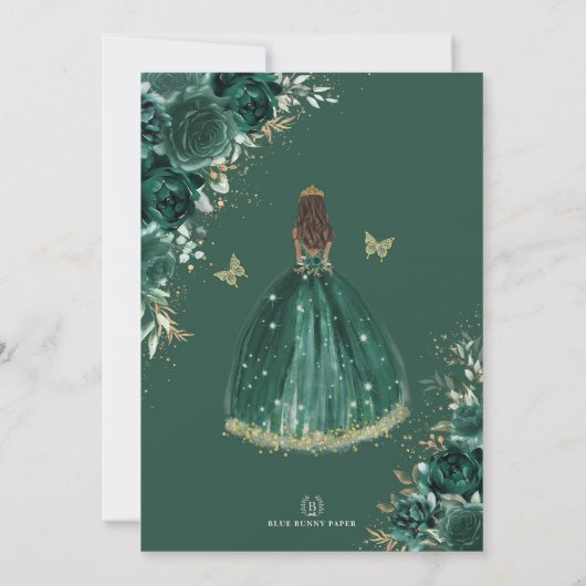 Smaragdgroene Quinceañera Prinses Mis Quince Anos Kaart (Achterkant)