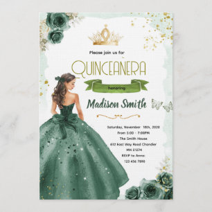 Smaragdgroene quinceañera uitnodiging