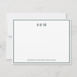 Smaragdgroene Rand Eenvoudig Elegant Monogram Notitiekaartje