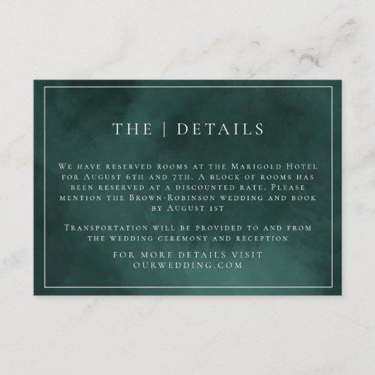 Smaragdgroene rand Elegante bruiloft details Informatiekaartje (Voorkant)