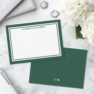 Smaragdgroene Rand Minimalistische Monogram Notitiekaartje
