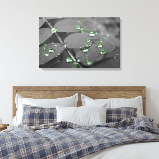 Smaragdgroene regendruppels canvas afdruk (Insitu (Slaapkamer))