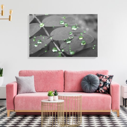 Smaragdgroene regendruppels canvas afdruk (Insitu (Woonkamer))