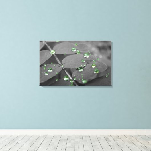 Smaragdgroene regendruppels canvas afdruk (Insitu (Houten vloer))