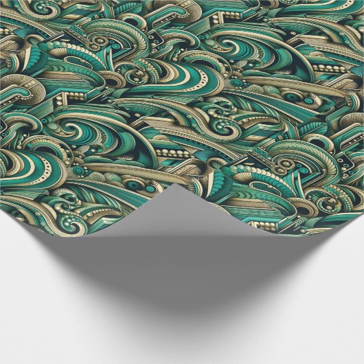 Smaragdgroene retro 1970's abstract patroonontwerp cadeaupapier (Hoek)