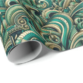 Smaragdgroene retro 1970's abstract patroonontwerp cadeaupapier (Rol Hoek)
