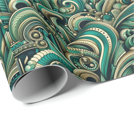 Smaragdgroene retro 1970's abstract patroonontwerp cadeaupapier (Rol Hoek)