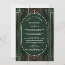 Smaragdgroene Roaring Twenties Huwelijksuitnodigin