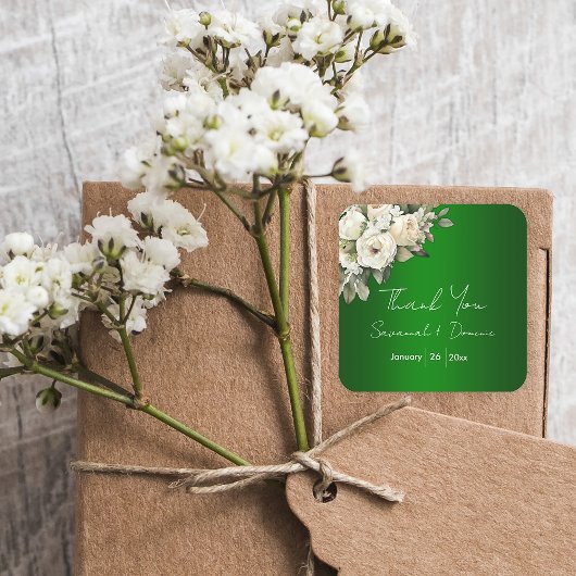 Smaragdgroene Romance en witte rozen bruiloft Vierkante Sticker