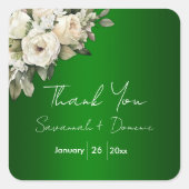 Smaragdgroene Romance en witte rozen bruiloft Vierkante Sticker (Voorkant)