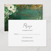 Smaragdgroene Romantische Bloemen Bruiloft RSVP Ka