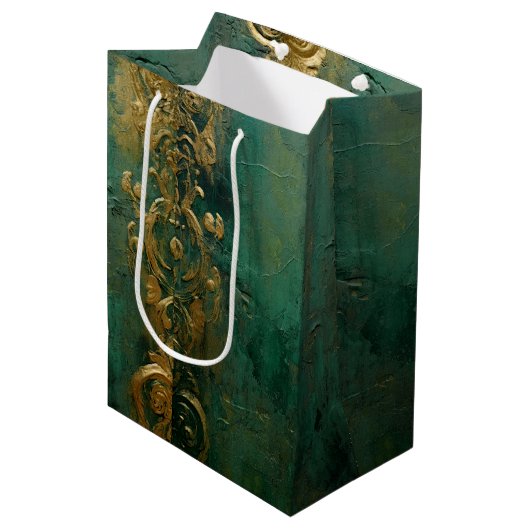 Smaragdgroene Romantische Trouwdag Medium Cadeauzakje (Voorkant Gekanteld)
